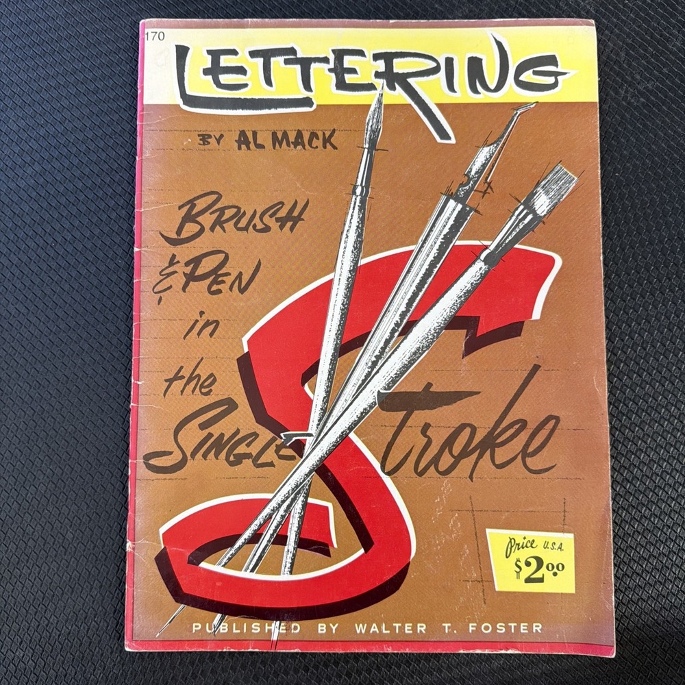 Lettering Art Book Mid-Century Walter T. Foster Single Stroke Brown Calligraphy